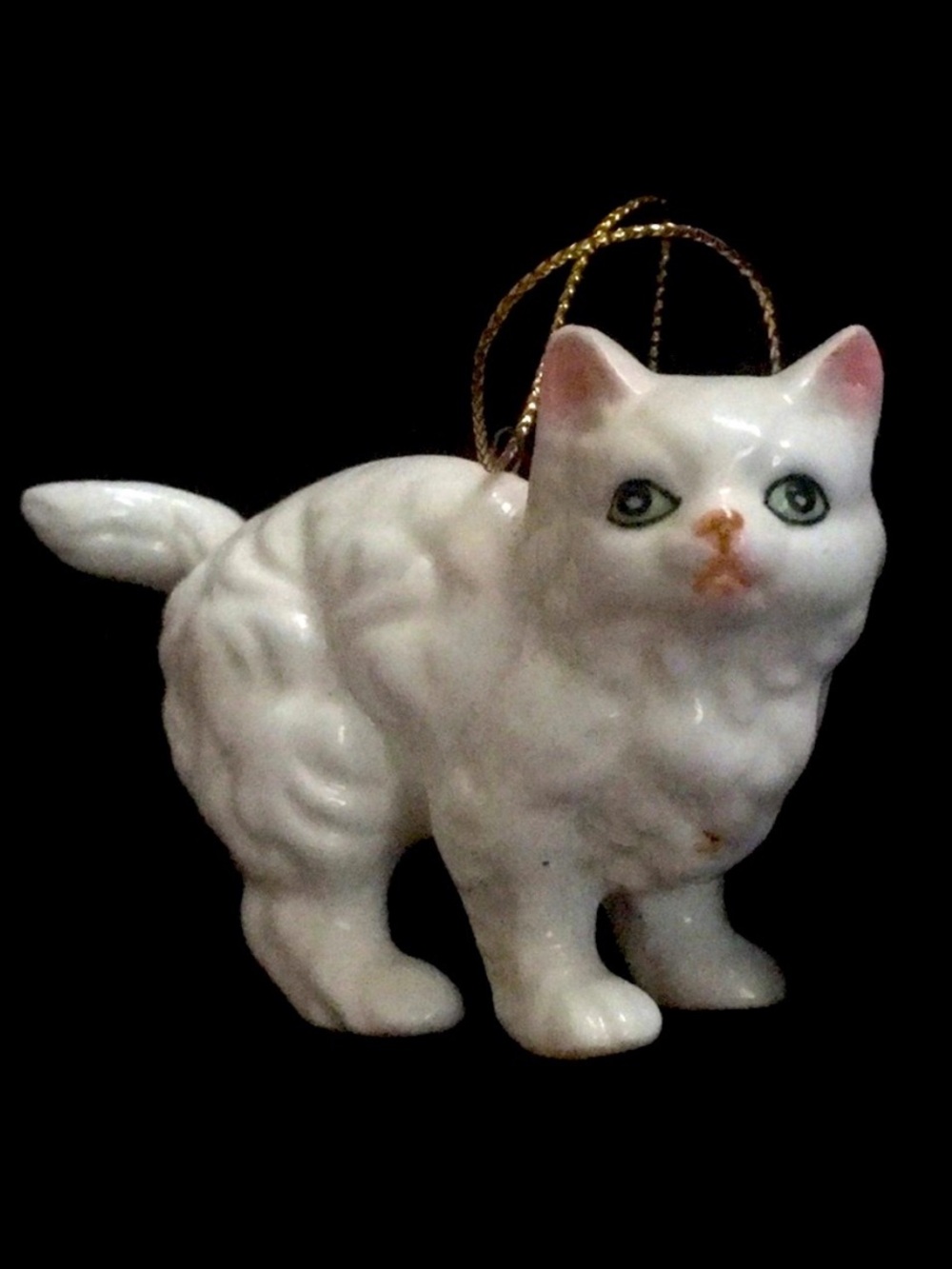 Ceramic White Cat Christmas Ornament Mantel Decor